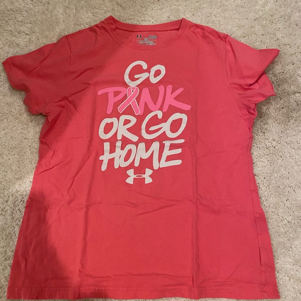 Breast cancer awareness workout shirt.